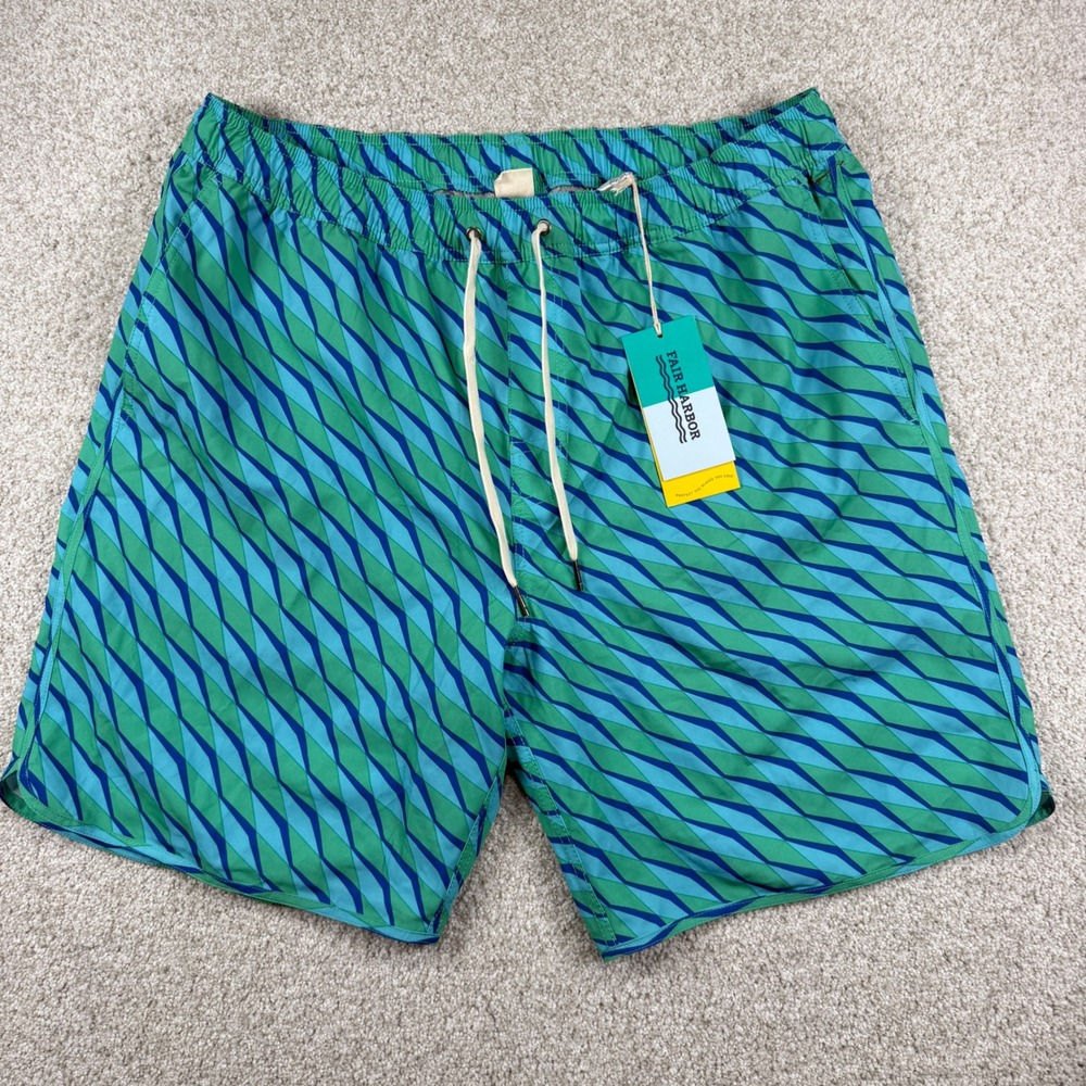 Fair Harbor Anchor Trunk Mens 2X Green Seabay Geometric Swim Shorts ACH82-320-2X